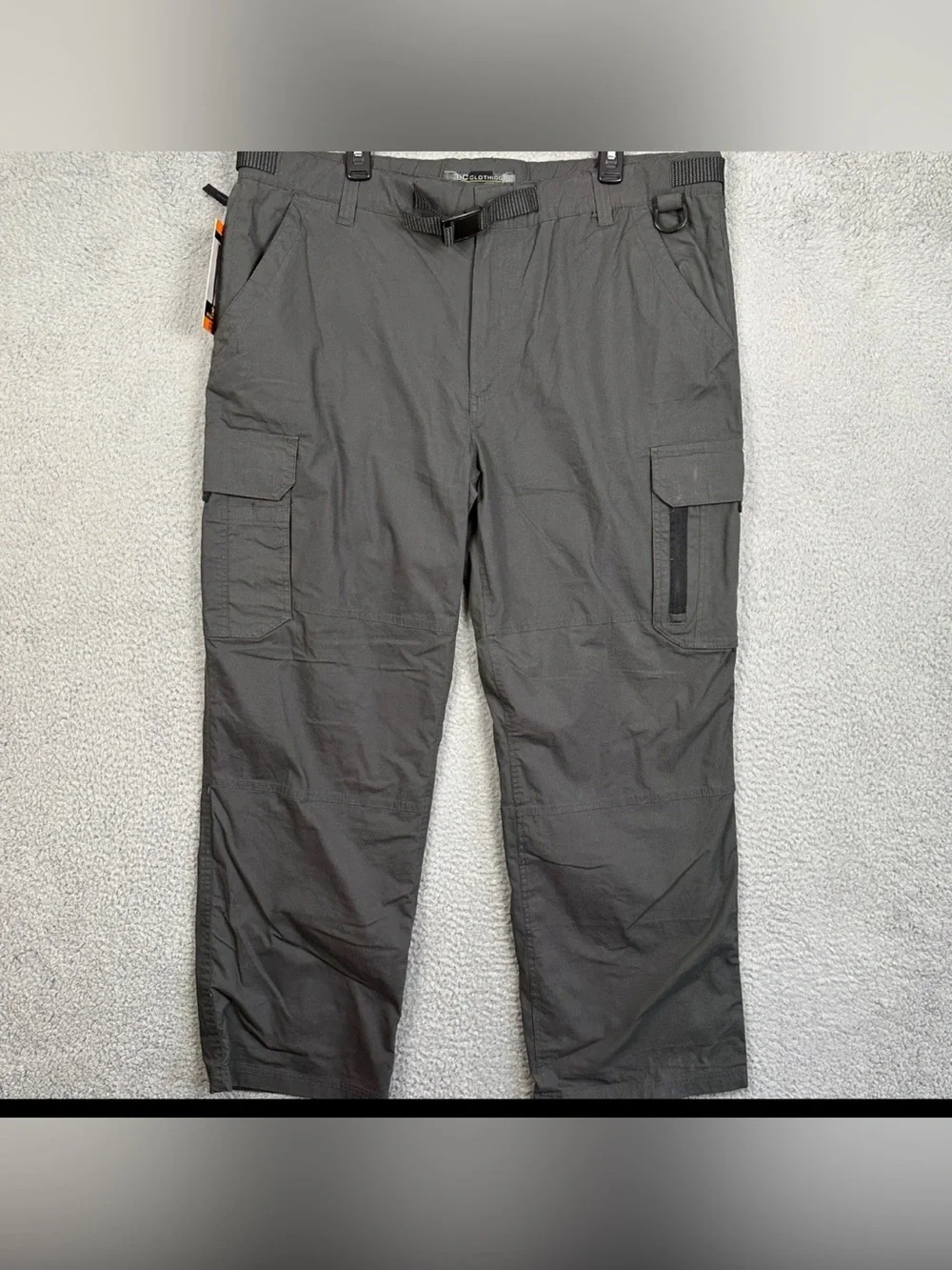 Men's Charcoal Cargo Pants with Built-In Belt